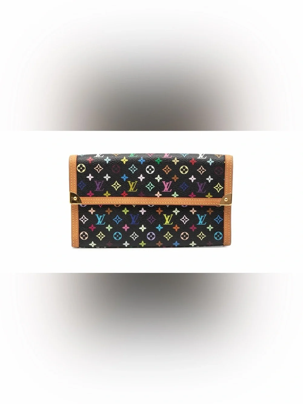 Louis Vuitton Multicolor Monogram Black Wallet with Tan Trim